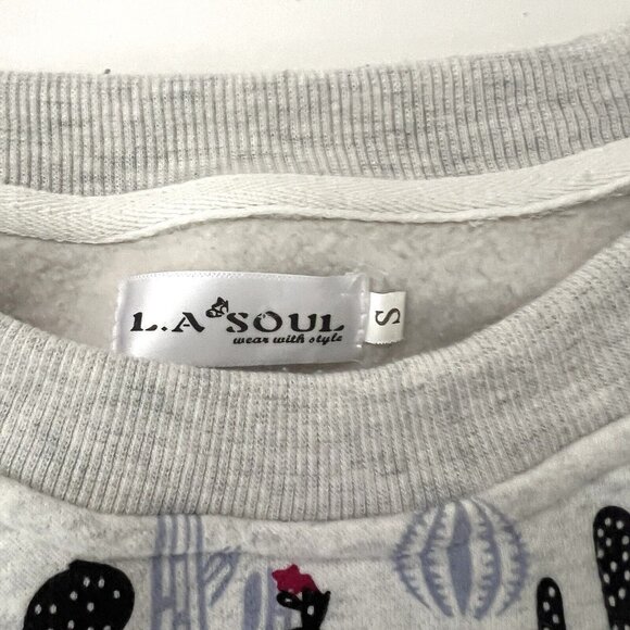 LA Soul Size S Blue Cactus Sweatshirt Crew Neck Long Sleeves Cotton Poly Blend - Picture 8 of 10